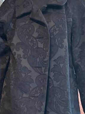 Victor Alfaro Black Embossed Floral Pea Coat